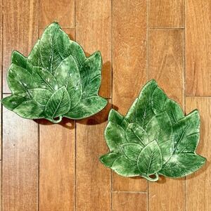 2pc VTG Vietri Italy 9061 Majolica Leaf Foglia Fresca Serving Bowl Plate Dish
